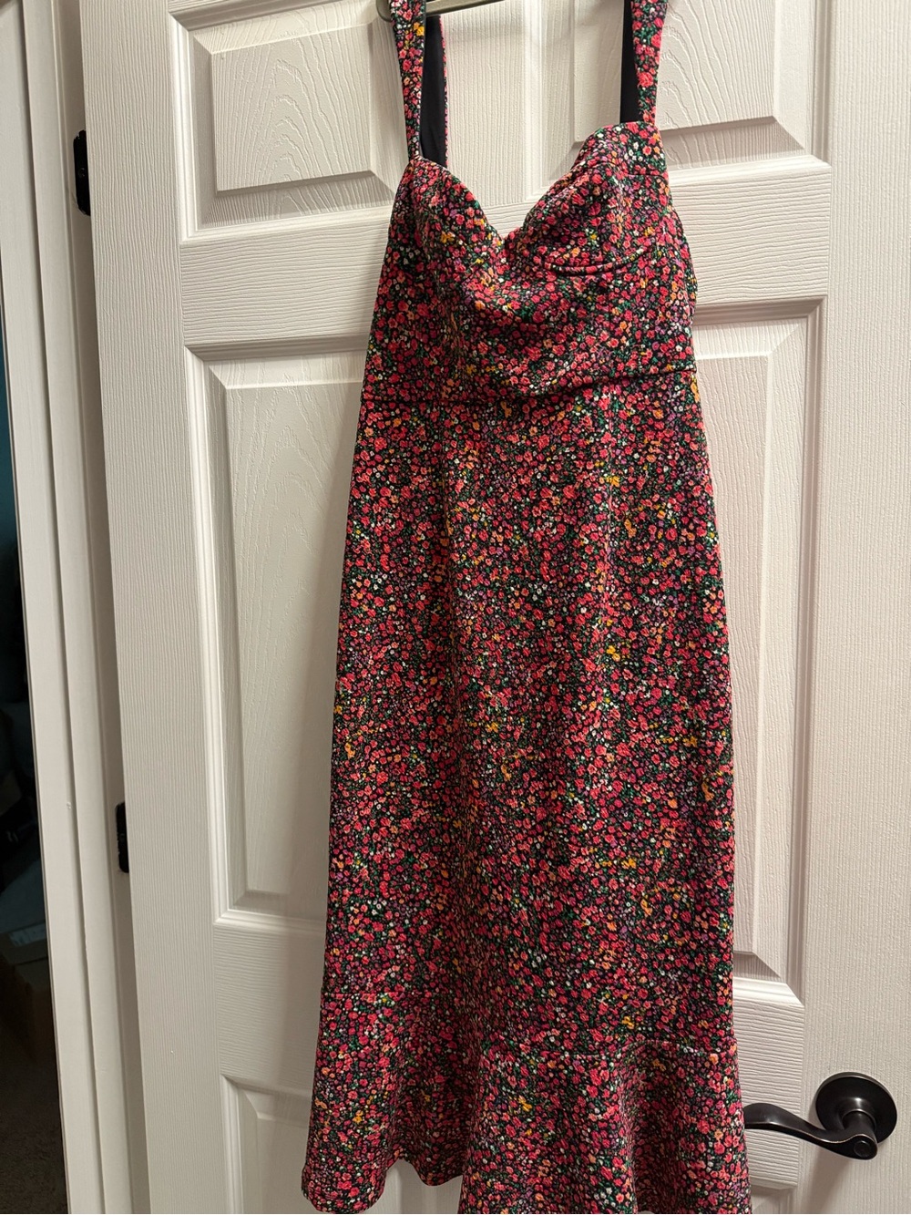 Hutch Black Floral Midi Dress with Pink & Green Accents
